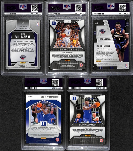 Lot of (5) Zion Williamson PSA Graded Rookie Cards - Inc. (3) PSA 10 and (2) PSA 9