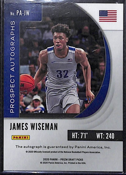 2020-21 Panini Prizm Draft James Wiseman (Warriors) Autographed Rookie Card