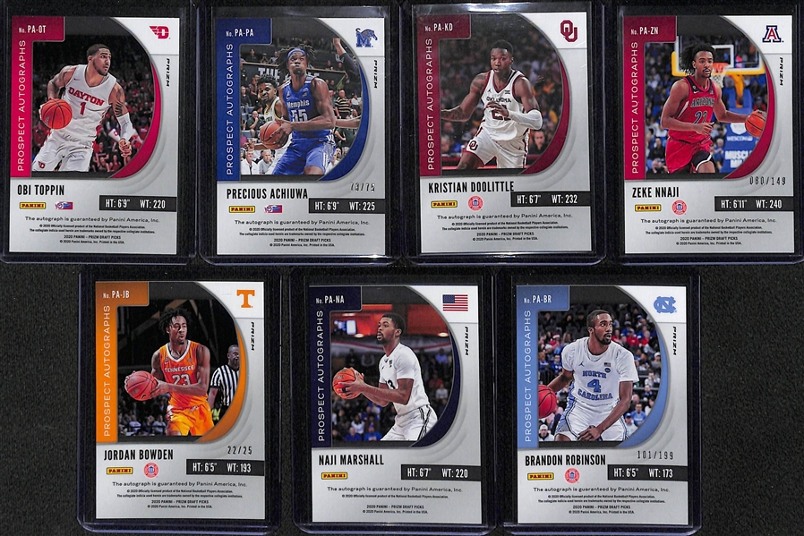 Lot of (7) 2020-21 Prizm Draft Autographed Rookie Cards w/ Toppin (Knicks) & Achiuwa (Heat, #/75)