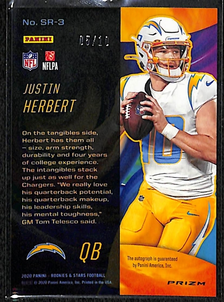 2020 Panini Rookies & Stars Justin Herbert (Chargers) Stellar Rookies Autographed Silver Prizm Card (#5/10)
