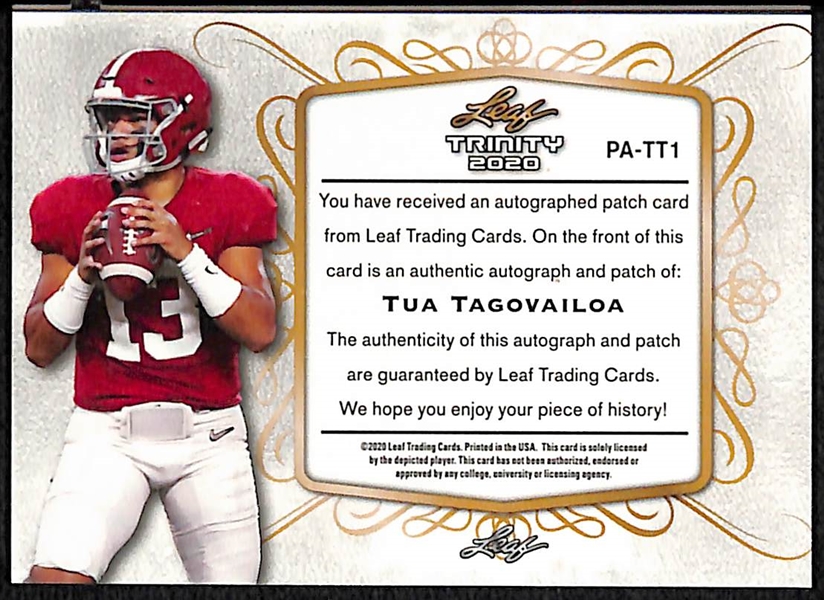 2020 Leaf Trinity Tua Tagovailoa Rookie Patch Autograph #13/50 (Dolphins)