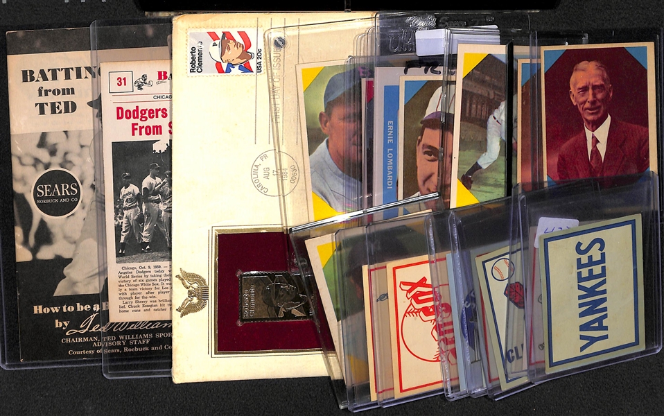 Lot of (19) Assorted Baseball Cards & Memorabilia w. 1960 Fleer Lou Gehrig