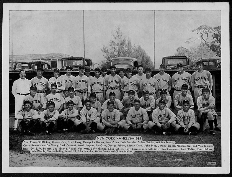 1936 Goudey Gum R311 NY Yankees 6x8 Team Photo Card - Showing 1935 Yankees Team