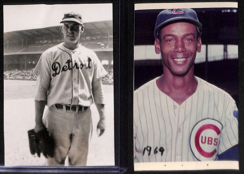 Lot of (8) Vintage Baseball Photos w. Joe DiMaggio, Pearson, Banks, Durocher, Todd, McKain, Arnovich, Mulcahy (2x3 to 5x7)