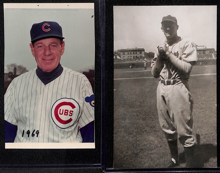 Lot of (8) Vintage Baseball Photos w. Joe DiMaggio, Pearson, Banks, Durocher, Todd, McKain, Arnovich, Mulcahy (2x3 to 5x7)