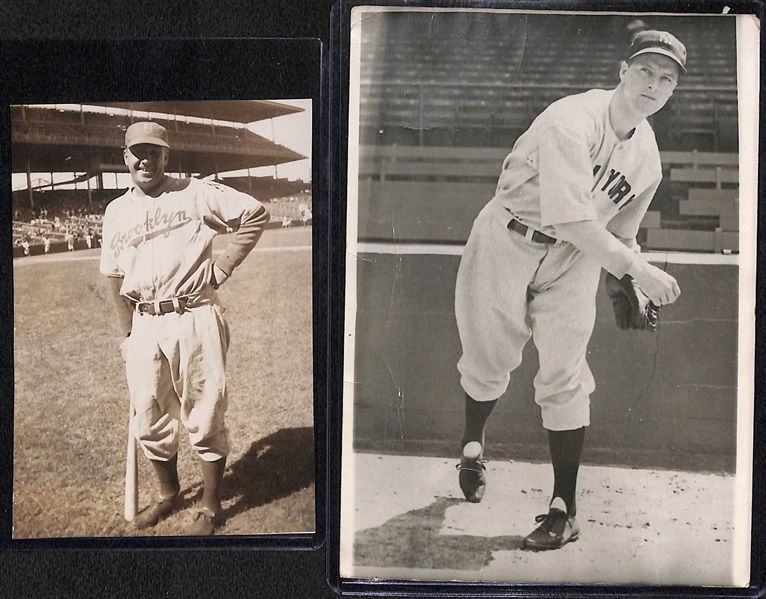 Lot of (8) Vintage Baseball Photos w. Joe DiMaggio, Pearson, Banks, Durocher, Todd, McKain, Arnovich, Mulcahy (2x3 to 5x7)