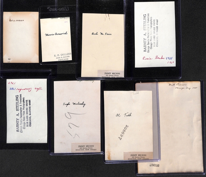 Lot of (8) Vintage Baseball Photos w. Joe DiMaggio, Pearson, Banks, Durocher, Todd, McKain, Arnovich, Mulcahy (2x3 to 5x7)