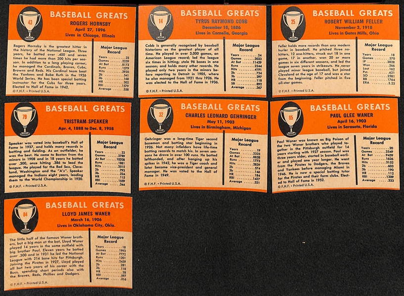 Lot of (72) Different 1961 Fleer Baseball Cards w. Rogers Hornsby & Ty Cobb