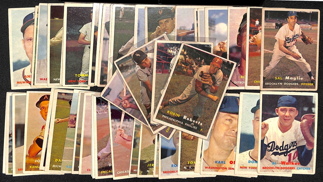 Lot of (50) Different 1957 Topps Baseball Cards w. Robin Roberts