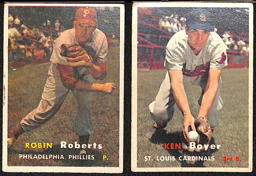 Lot of (50) Different 1957 Topps Baseball Cards w. Robin Roberts