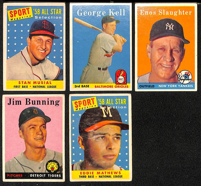 Lot of (50) Different 1958 Topps Baseball Cards w. Stan Musial All Star