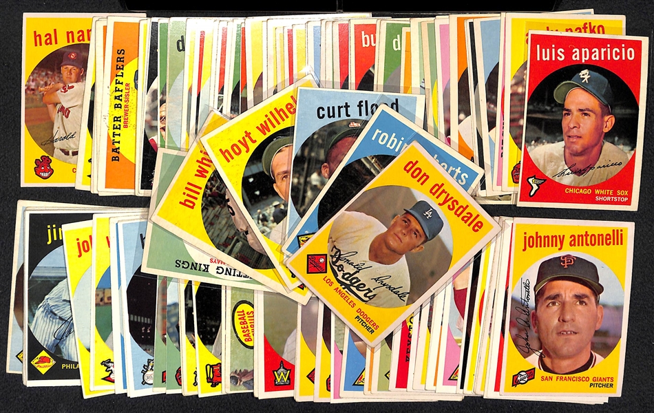 Lot of (100) Different 1959 Topps Baseball Cards w. Don Drysdale