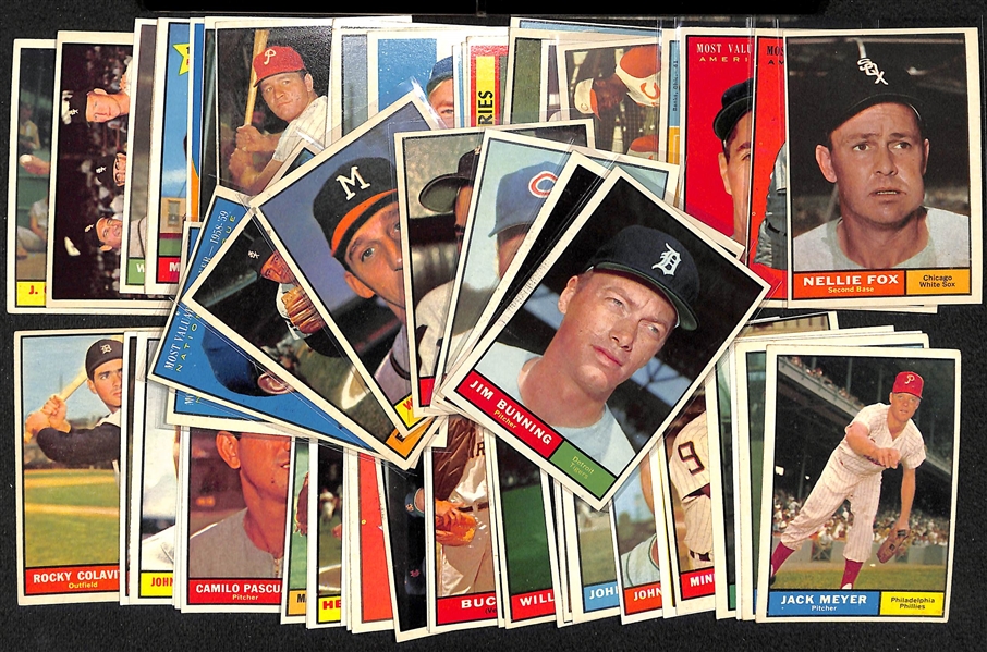 Lot of (60) Different 1961 Topps Baseball Cards w. Jim Bunning