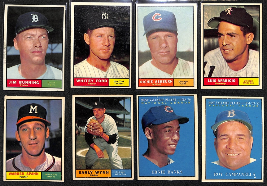 Lot of (60) Different 1961 Topps Baseball Cards w. Jim Bunning