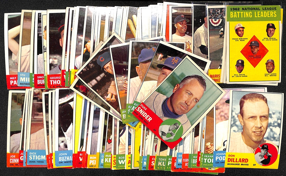 Lot of (100) Different 1963 Topps Baseball Cards w. Duke Snider