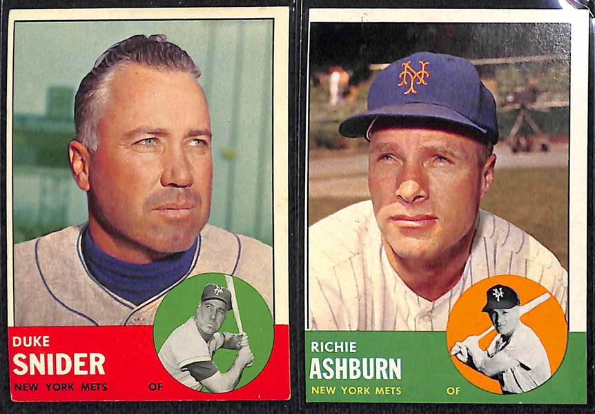 Lot of (100) Different 1963 Topps Baseball Cards w. Duke Snider
