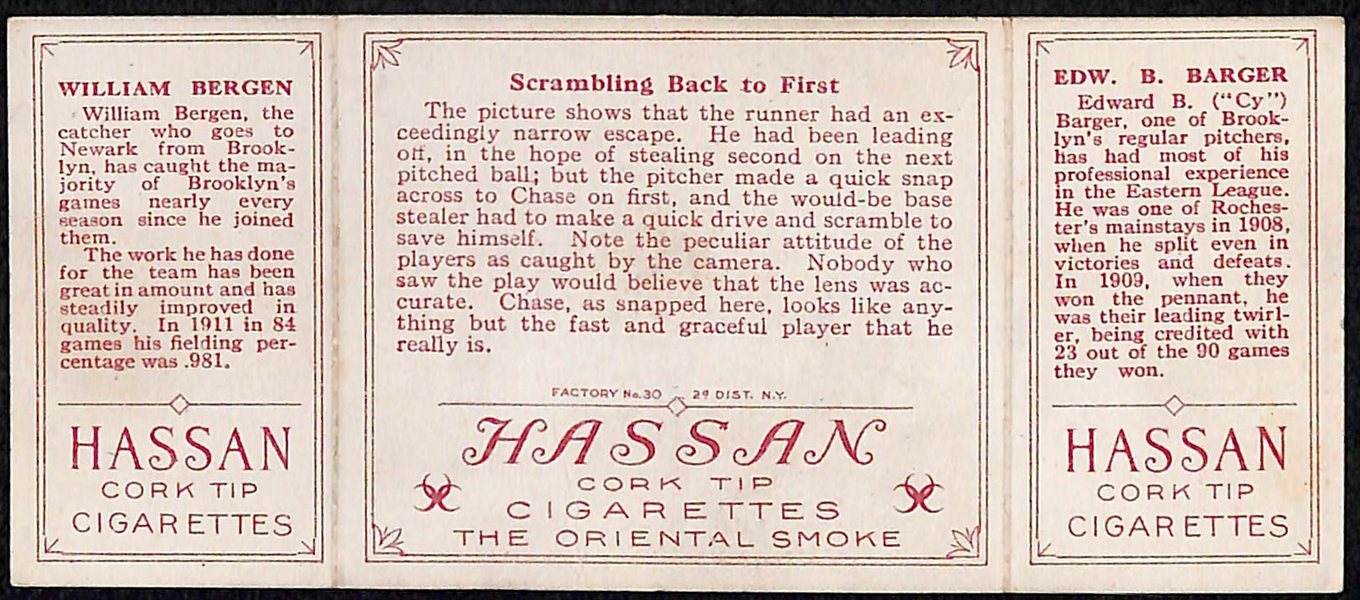 1912 T202 Hassan Triple Folder Scrambling Back to First