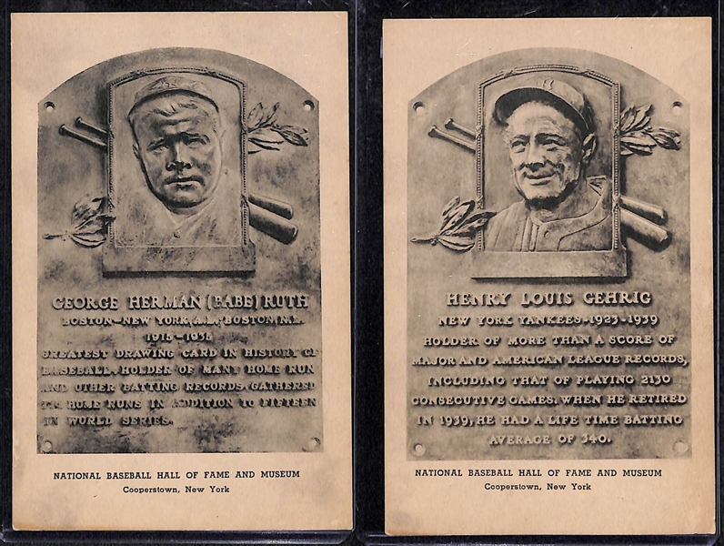 1946-52 Albertype Hall of Fame (HOF) Plaque Postcards - Babe Ruth and Lou Gehrig