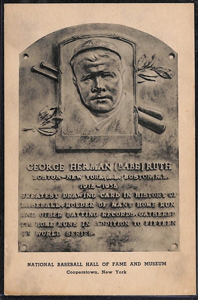 1946-52 Albertype Hall of Fame (HOF) Plaque Postcards - Babe Ruth and Lou Gehrig