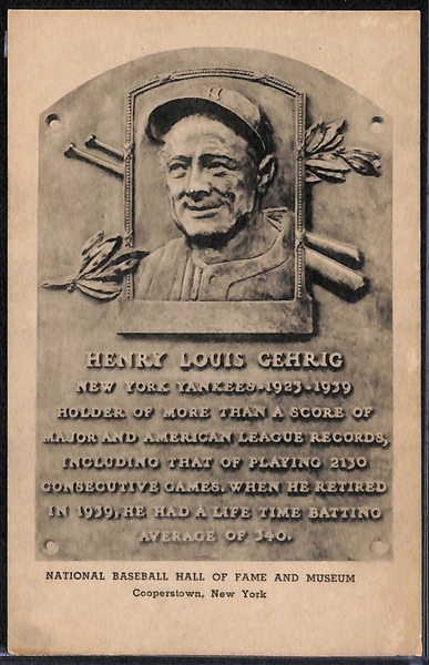 1946-52 Albertype Hall of Fame (HOF) Plaque Postcards - Babe Ruth and Lou Gehrig