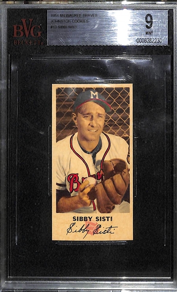 High Grade 1954 Milwaukee Braves Johnston Cookies Sibby Sisti Graded BVG 9 Mint