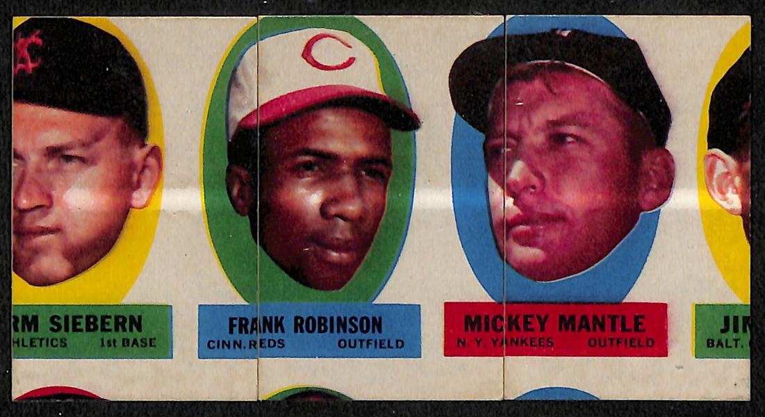 Rare 1963 Topps Peel Off Uncut Section Test Print w. Mantle, F. Robinson, and Part of Siebern (Error)