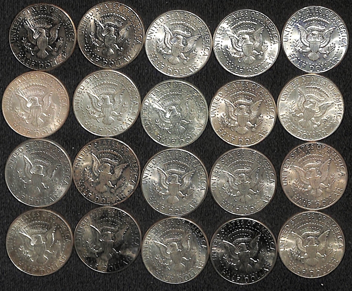 Group of 20 - 1964 Kennedy Silver Half Dollars - $10 Face Value - Circulated