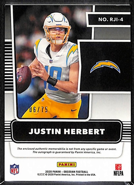 2020 Panini Obsidian Joe Herbert Dual Jersey Autograph Rookie Card (#6/75)