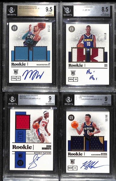 Lot of (4) 2019-20 Panini Encased Rookie Autograph Cards w. PJ Washington, Bol Bol, S. Doumbouya, N. Alexander Walker