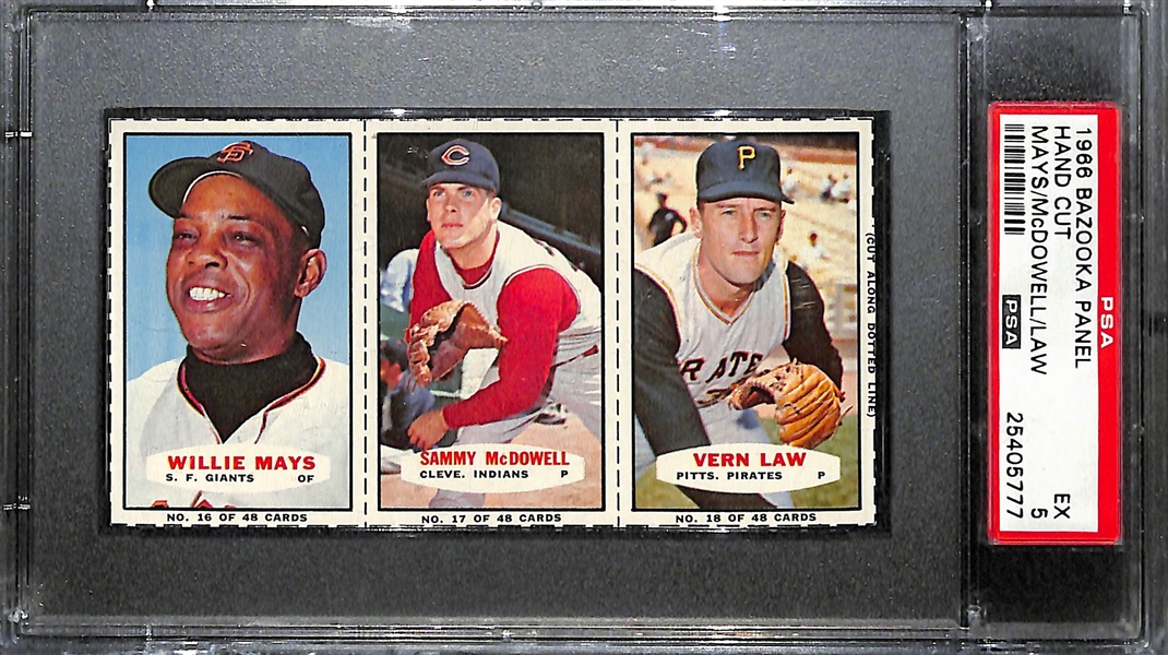 1966 Bazooka Panel (Hand Cut) w. Willie Mays, Sam McDowell, Vern Law Graded PSA 5