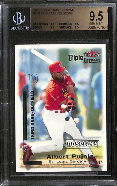Lot of (3) BGS Graded Albert Pujols Rookie Cards- 2001 Fleer Triple Crown, 2001 Fleer Futures, 2001 Topps Stars - BGS NM-GemMt