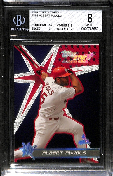 Lot of (3) BGS Graded Albert Pujols Rookie Cards- 2001 Fleer Triple Crown, 2001 Fleer Futures, 2001 Topps Stars - BGS NM-GemMt