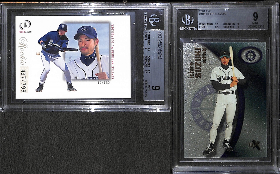 Lot of (2) BGS Graded Ichiro Suzuki Rookie Cards- 2001 Fleer Legacy & 2001 E-X