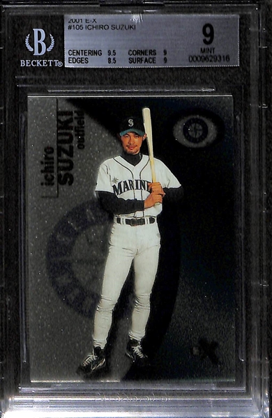 Lot of (2) BGS Graded Ichiro Suzuki Rookie Cards- 2001 Fleer Legacy & 2001 E-X