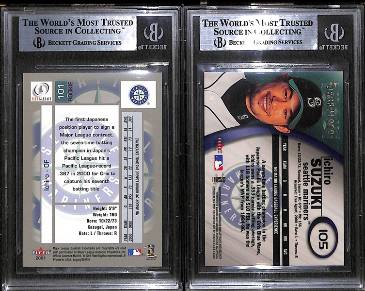 Lot of (2) BGS Graded Ichiro Suzuki Rookie Cards- 2001 Fleer Legacy & 2001 E-X