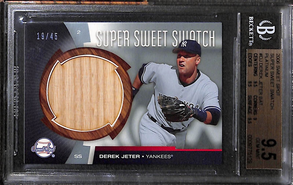 Lot of (5) BGS Graded Baseball Cards- 2015 Topps Heritage Mike Trout Variation, 2006 Sweet Spot Derek Jeter Bat Card, 1998 Upper Deck Derek Jeter Blue Chip Prospects, 1999 UD Century Legends Barry...