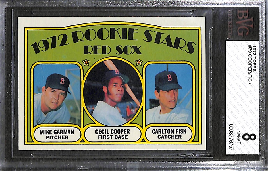 Lot of (3) Graded 1970s Topps Hall Of Famer Rookies - 1972 Topps Carlton Fisk BVG 8, 1975 Topps George Brett BVG 5, & 1975 Topps Robin Yount PSA 4