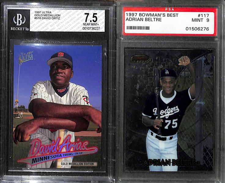Lot of (5) Graded 1990s Superstar Rookies - 1993 Topps Gold Derek Jeter PSA 8, 1997 Ultra David Ortiz Gold Medallion BGS 7.5, 1997 Bowman's Best Adrian Beltre PSA 9, 1994 SP Alex Rodriguez BGS 7.5,...