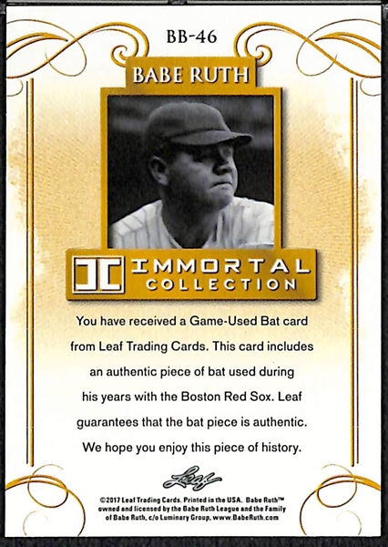 2017 Leaf Babe Ruth Immortal Collection Game Used Red Sox Bat 