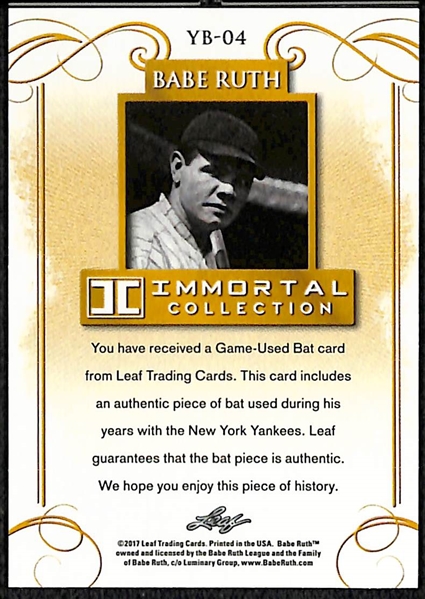 2017 Leaf Babe Ruth Immortal Collection Game Used Yankees Bat