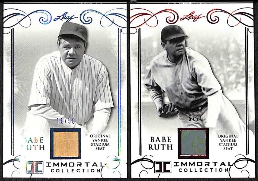 Lot of (4) 2017 Babe Ruth Immortal Collection Cards - Blue Yankees Stadium Seat, Red Yankees Stadium Seat, Blue Base Card, & Red Base Card