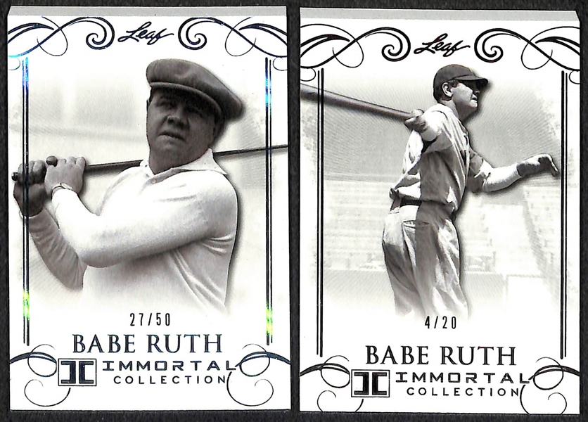 Lot of (4) 2017 Babe Ruth Immortal Collection Cards - Blue Yankees Stadium Seat, Red Yankees Stadium Seat, Blue Base Card, & Red Base Card
