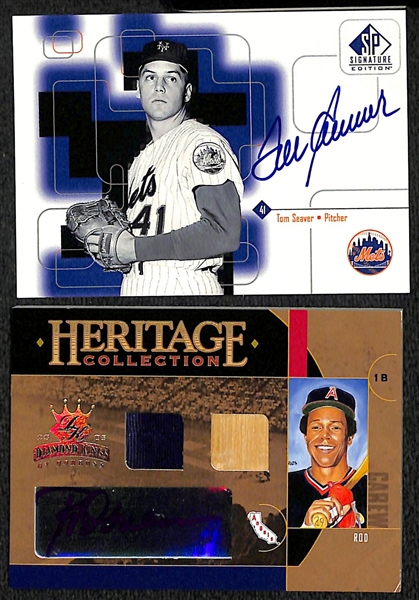 Lot of (6) Autograph Cards Including 5 Hall Of Famers - Tom Seaver, Rod Carew, Billy Williams, Bob Feller, Randy Johnson & Jack Mckeon