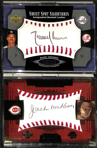 Lot of (6) Autograph Cards Including 5 Hall Of Famers - Tom Seaver, Rod Carew, Billy Williams, Bob Feller, Randy Johnson & Jack Mckeon