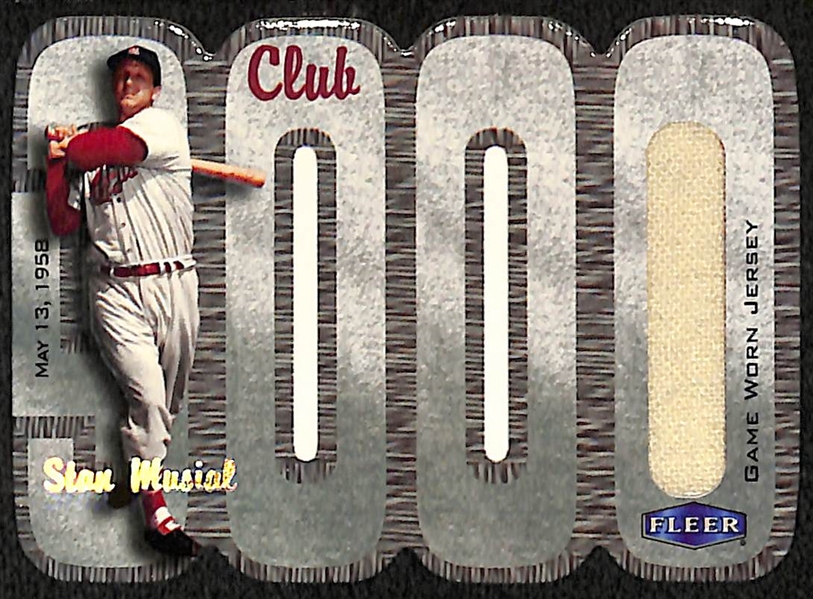 Lot of (2) St Louis Cardinals Hall Of Fame Memorabilia Cards - 2000 Fleer Stan Musial Jersey Card, 2001 Upper Deck Gold Glove Ozzie Smith Glove Autograph
