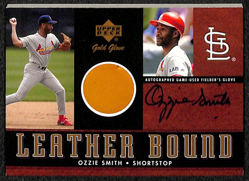 Lot of (2) St Louis Cardinals Hall Of Fame Memorabilia Cards - 2000 Fleer Stan Musial Jersey Card, 2001 Upper Deck Gold Glove Ozzie Smith Glove Autograph