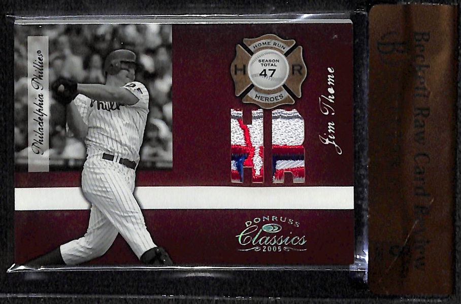 Lot of (3) Superstar Game Used Graded Memorabilia Cards - Jim Thome BGS 8, Sammy Sosa BGS 9, Barry Bonds BGS 9 
