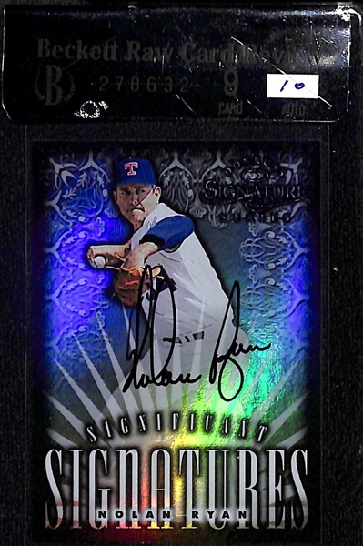 Lot of (3) BGS Graded Hall Of Fame Autographs - Nolan Ryan BGS 9, Sammy Sosa BGS 9 & Jeff Bagwell BGS 8