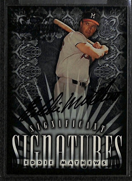 Lot of (3) 1999 Donruss Signature Series Autographs - Eddie Mathews, Yogi Berra, & Stan Musial