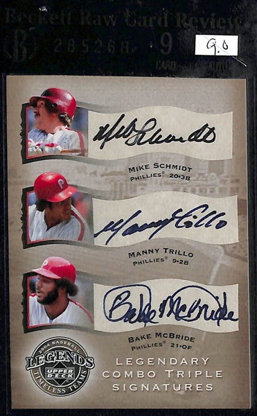 Lot of (3) BGS Graded Hall of Fame Jersey/Patch Autograph Cards - Mike Schmidt, George Brett, & Don Mattingly